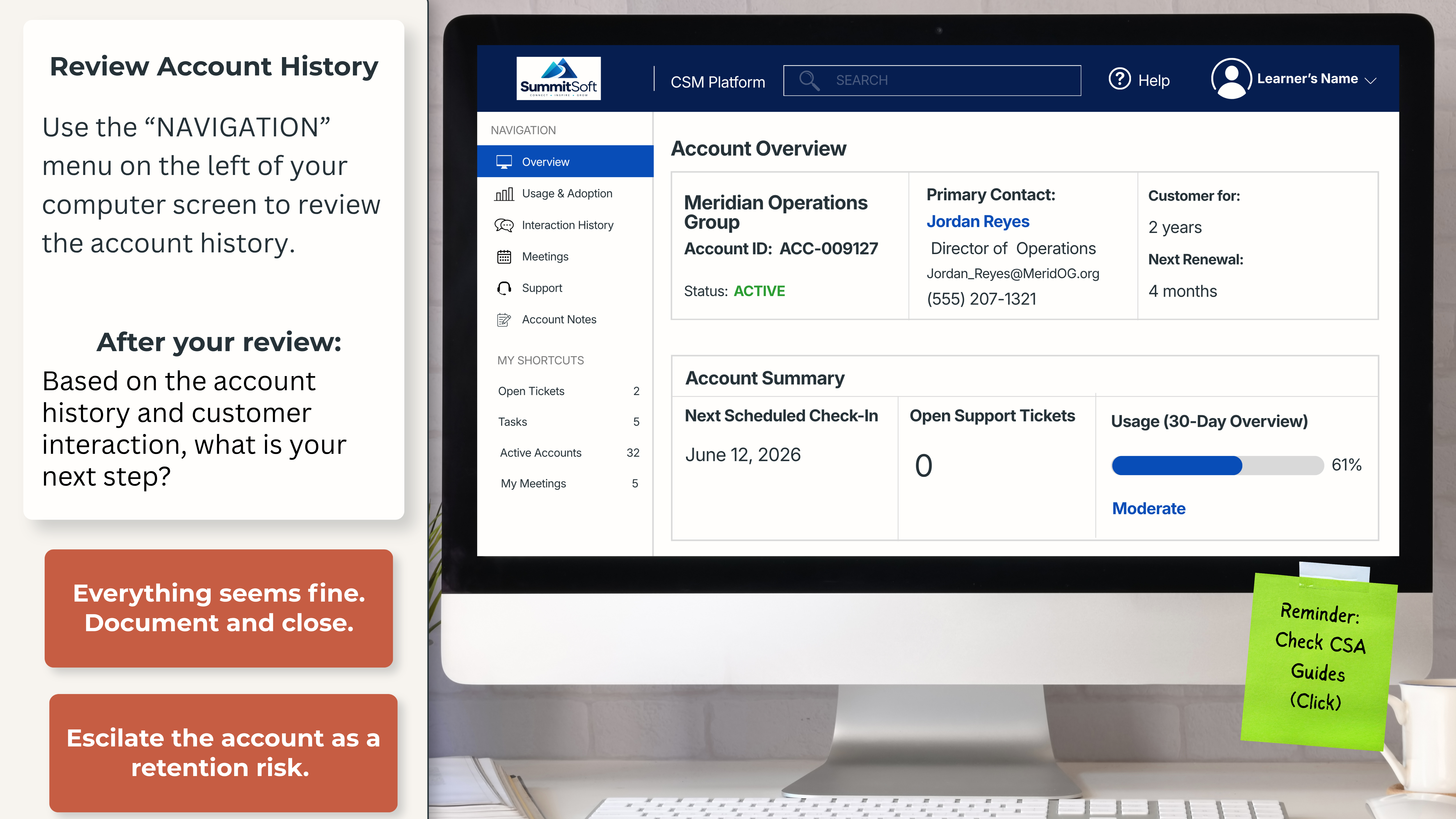 CSM Platform, Account Overview for Meridian Operations Group.