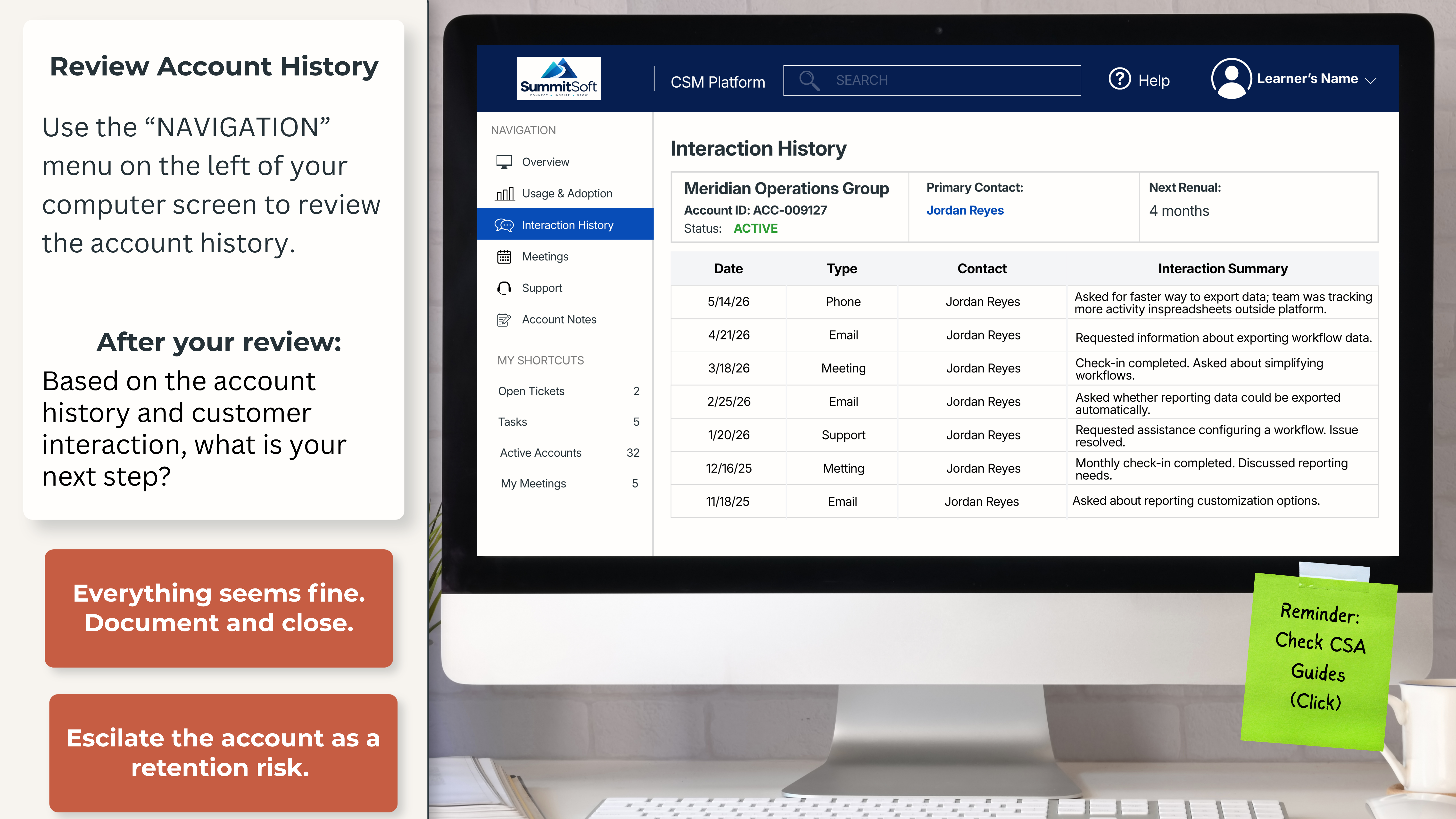 CSM Platform, Interaction History for Meridian Operations Group.