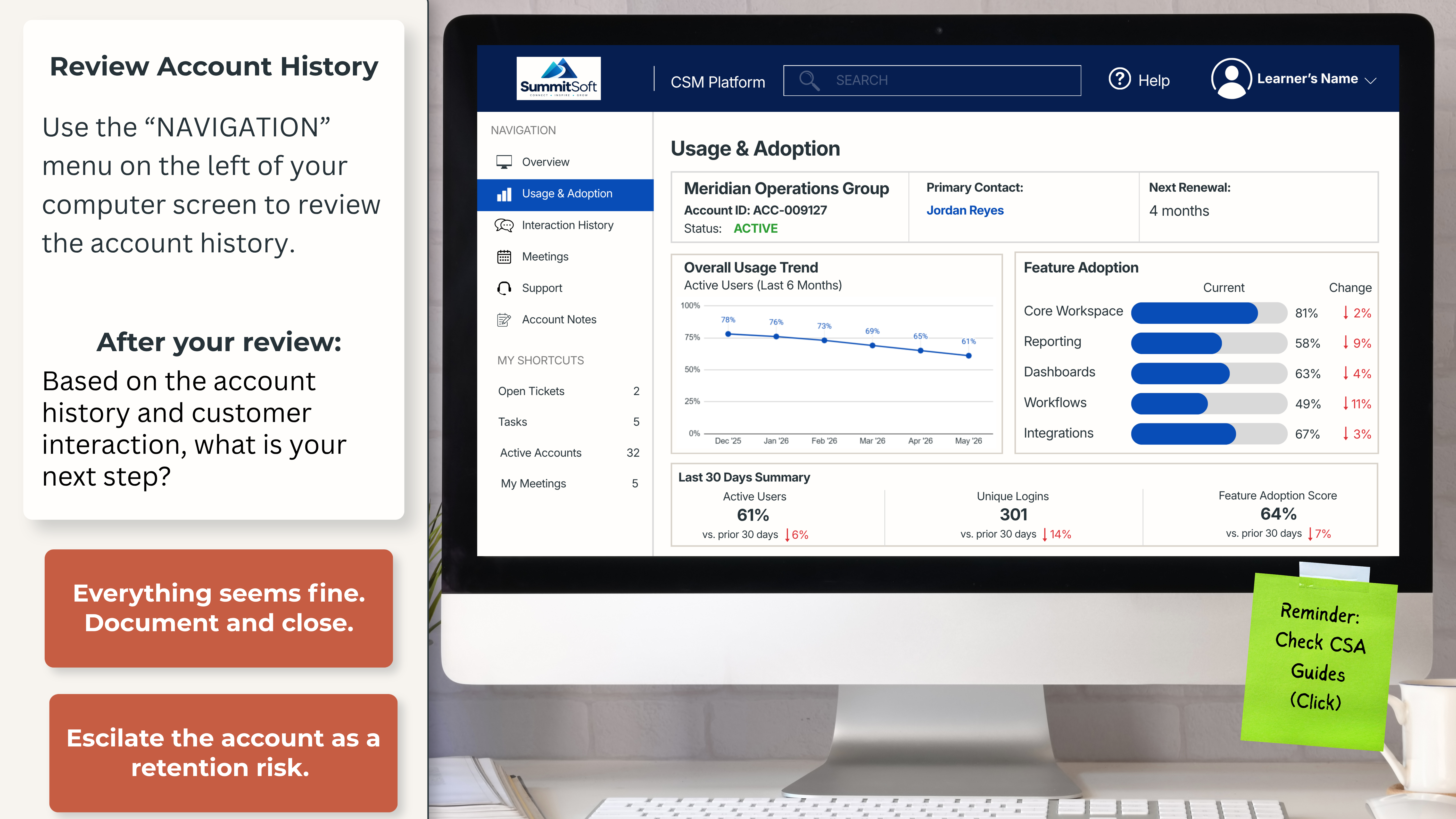 CSM Platform, Usage and Adoption for Meridian Operations Group.